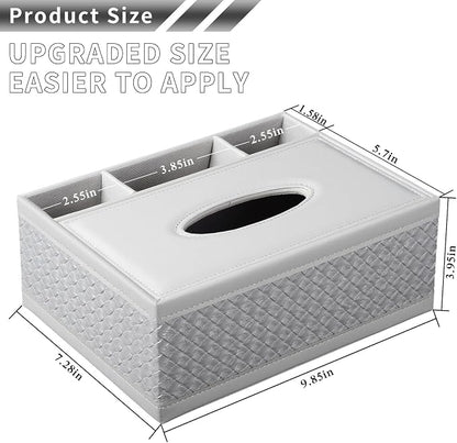Multifunction PU Leather Tissue Box Holder with Stationery Remote Control Box, Decorative Tissue Pen Pencil Remote Organizer for Home and Office Use(White)
