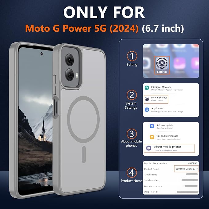 for Motorola Moto g Power 2024 case [Compatible with Magsafe] Translucent Matte Magnetic Phone Case,Slim Thin Duty Shockproof Protection Cover with 2pc HD Screen Protector for Moto g Power 2024-Gray