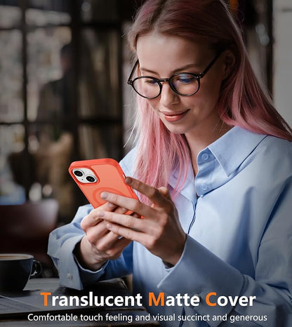FNTCASE for iPhone 15 Case: for iPhone 14 Case & iPhone 13 Case [Compatible with Magsafe] Translucent Matte Cases with [Screen Protector] Military Grade Shockproof Protective Phone Cover - Orange