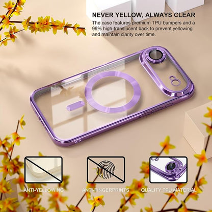 Misea Magnetic for iPhone 17 Air Case Compatible with MagSafe [Never Yellowing] [Military Grade Drop Protection] Full Camera Lens Protector Plating Soft Clear Phone Case for Women, Lavender Purple