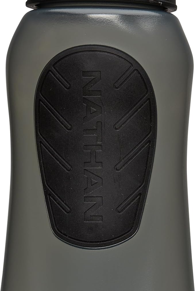 Nathan SpeedDraw 2 Insulated Handheld Running Water Bottle Flask – Double-Wall Insulation, Ergonomic Grip, Blast Valve Cap, Phone & Key Storage Pockets, Reflective Design, 22oz - Black