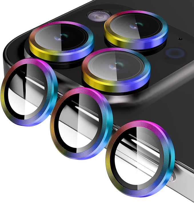 Jeluse Camera Lens Protector for iPhone 17 Pro Max/17 Pro/16 Pro Max/16 Pro/15 Pro Max/15 Pro/14 Pro Max/14 Pro, 9H Tempered Glass Screen Protector Cover Alignment Kit Metal Individual Ring