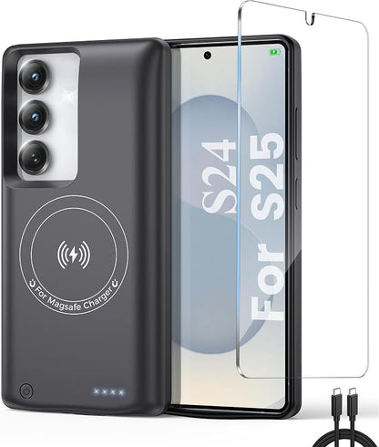 Charging Phone case for Samsung Galaxy S25/Galaxy S24 Battery Case, Real 10000mAh Portable Power Bank with Magnetic Wireless Charging Black