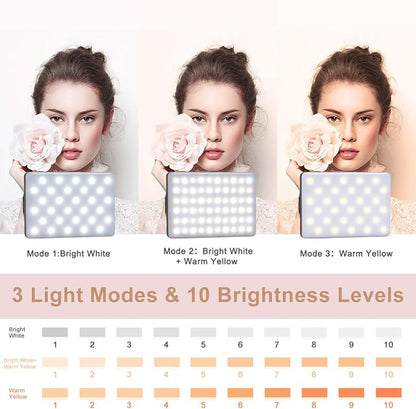Newmowa 60 LED High Power Rechargeable Clip Fill Video Conference Light with Front & Back Clip, Adjusted 3 Light Modes for Phone, iPhone, Android, iPad, Laptop, for Makeup, TikTok, Selfie, Vlog
