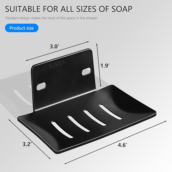 Wall Mounted Soap Dish, Bath Soap Dish for Shower, 304 Stainless Steel Wall Mounted Bar Soap Holder for Bathroom Kitchen-Black 2pc