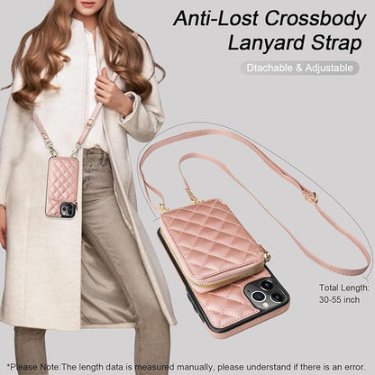 Bocasal Crossbody Wallet Case for iPhone 11 Pro Max, RFID Blocking PU Leather Zipper Handbag Purse Flip Cover, Kickstand Folio Case with Card Slots Holder Wrist Strap Lanyard 6.5 Inch (Rose Gold)