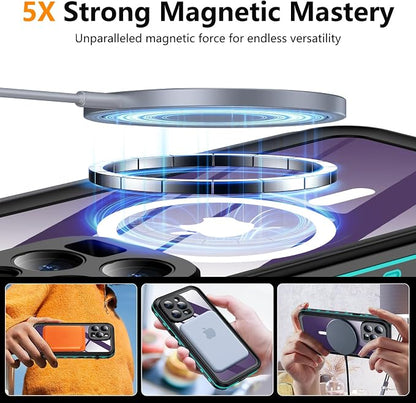 Temdan Magnetic for iPhone 14 Pro Max Case Waterproof [Compatible with MagSafe] [IP68 Underwater] [Built-in Camera Lens & Screen Protector] Full Body Shockproof Phone Case Blue