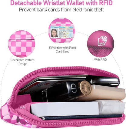 Clip and Go Strap for Phone with Wallet Crossbody Phone Lanyard and Detachable Checkered Bag with ID Window and RFID Pouch for Daily Travel.