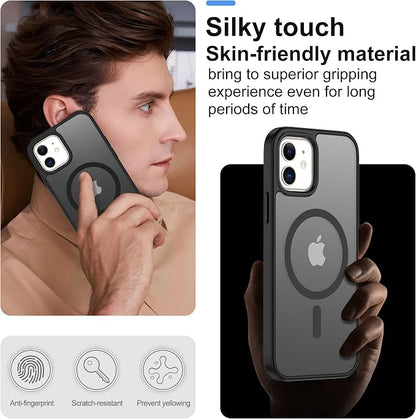 Pilaru for iPhone 12 Case & iPhone 12 Pro Case [Compatible with Magsafe] Translucent Matte Magnetic Case with Screen Protector,SlimThin Shockproof Protection Case for iPhone 12 & 12 Pro-Black