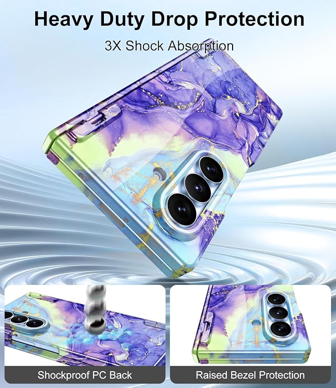 Btscase for Samsung Galaxy Z Fold 8 Ultra Case,Built in Front Screen Protector,[Compatible with MagSafe] Marble Hard PC Slim Shockproof Full Body Drop Protective Case for Z Fold 8 Ultra, Violet