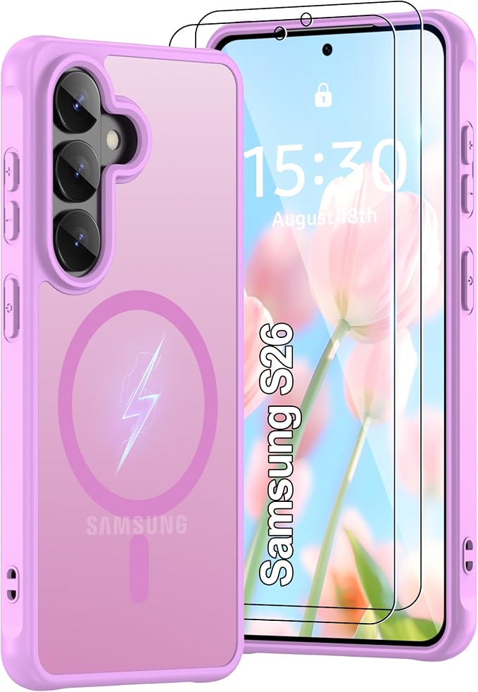 Pilaru Compatible for Samsung Galaxy S26 Phone Case: S26 Case [Mag-Safe Fit] with 2PC HD Screen Protector,Matte Translucent Soft-Touch Skin/Full Body Protection for Cell Phone S 26 Cover,Pink
