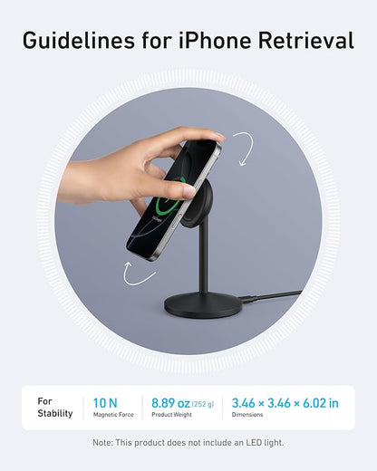 Anker MagGo iPhone 17 MagSafe Charger Compatible Stand, 15W Fast Magnetic Wireless Charging Station, Qi2 Certified 360° Wireless Charge (Black, with Cable & Adapter)
