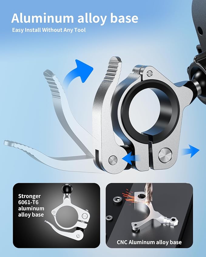Kewig Bike Phone Mount Holder, Motorcycle Phone Mount [1s Lock] [One Hand Operation], Bicycle Scooter Handlebar Cradle Clip for iPhone 16 Pro Max/Plus,15 14 13 Mini and 4.0-7" Phone