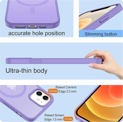 For iPhone 12 mini Case & 13 mini Case [Compatible with Magsafe] Translucent Matte Magnetic Case,SlimThin Shockproof Military Grade Drop Protection Cover for 12 mini/13 mini-purple