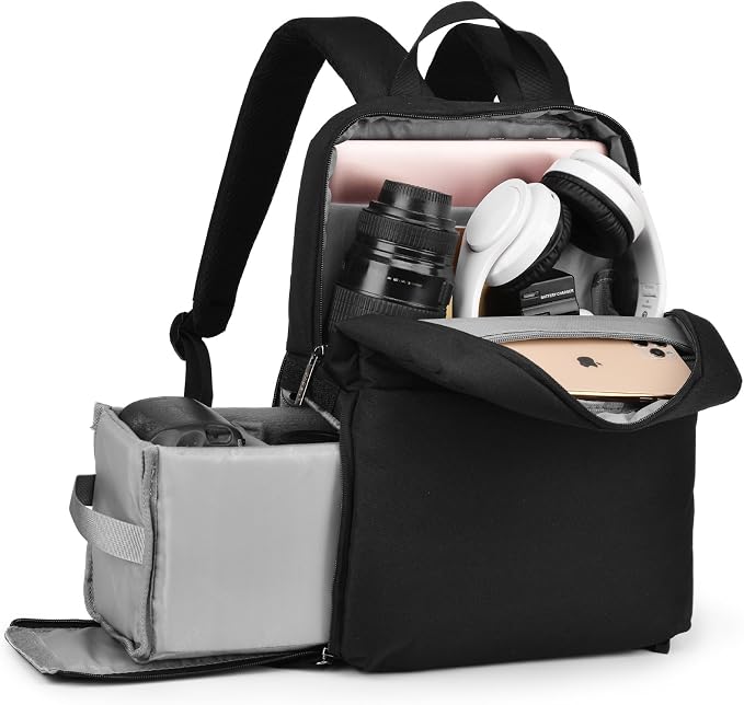 CADeN Camera Backpack Bag with 14" Laptop Compartment Waterproof, DSLR/SLR Mirrorless Camera Case for Travel Daily Photography, Compatible for Canon Sony Nikon Camera and Lens with Tripod Straps