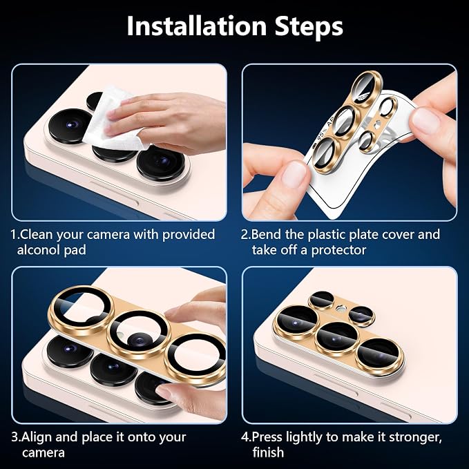 for Samsung Galaxy S26 Ultra Camera Lens Protector, Electroplated Matte Back with 9H Tempered Glass Lens Protector, [Strong Adsorption] [Case-Friendly] Metal Ring HD Clear Lens Cover, Gold