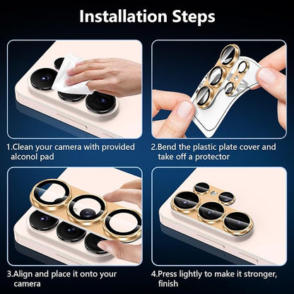 for Samsung Galaxy S26 Ultra Camera Lens Protector, Electroplated Matte Back with 9H Tempered Glass Lens Protector, [Strong Adsorption] [Case-Friendly] Metal Ring HD Clear Lens Cover, Gold