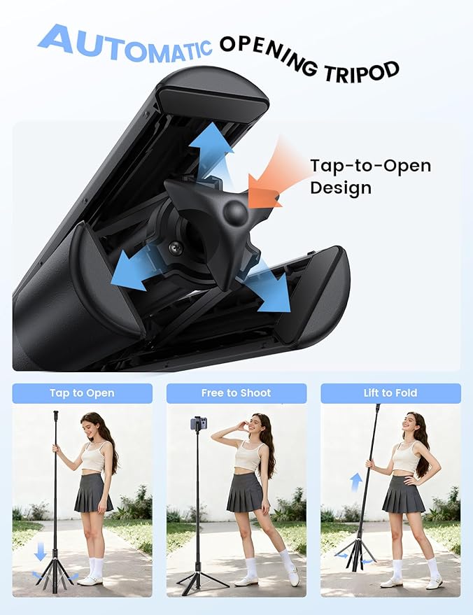 Lamicall 65" Phone Tripod & Selfie Stick - [Tap-to-Open] iPhone Tripod with Remote & Cold Shoe, Aluminum Phone Stand for Recording Compatible with iPhone for Video Recording Live Stream Vlog Black