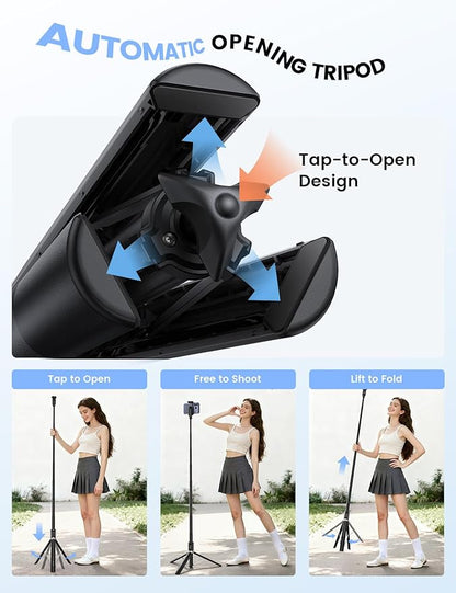 Lamicall 65" Phone Tripod & Selfie Stick - [Tap-to-Open] iPhone Tripod with Remote & Cold Shoe, Aluminum Phone Stand for Recording Compatible with iPhone for Video Recording Live Stream Vlog Black