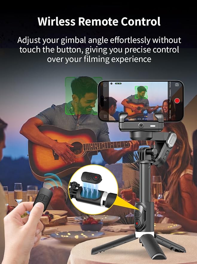AOCHUAN Gimbal Stabilizer for Smartphone, 4 in 1 Phone Gimbal w/360° Rotation for iPhone/Andriod Sefie Stick Tripod w/Auto Face Tracking and Wireless Remote for TIK Tok YouTube Vlogging-M1 Pro Black