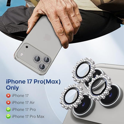 Xfilm for iPhone 17 Pro / 17 Pro Max Camera Lens Protector Gear Bling Diamond, Individual Metal with 9H Hardness, Scratch-Proof Camera Screen Protector, Stylish Accessories, Case Friendly (Gray)
