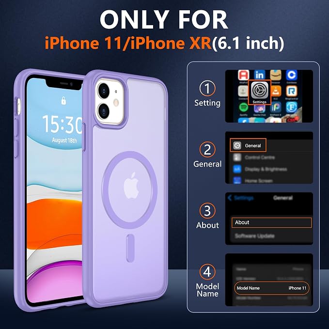 Pilaru for iPhone 11 Case & iPhone XR Case [Compatible with Magsafe] Translucent Matte Magnetic Case with Screen Protector,SlimThin Shockproof Protective Cover for iPhone 11 & XR-Light Purple
