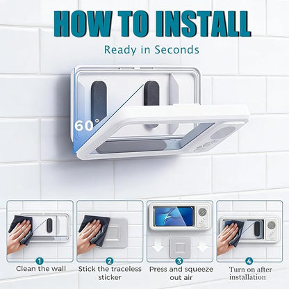 2026 Waterproof Phone Holder for Shower with Bluetooth Speaker,360° Rotatable Mount with Volume Adjustment Button,Shower Phone Holder Waterproof for 4" - 7" Cell Phone