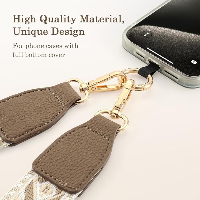 Diaclara Clip and Go Phone Strap with Zipper Pouch- Stylish Crossbody Adjustable Chain Lanyard with Leather Wallet for All Phones, Gray