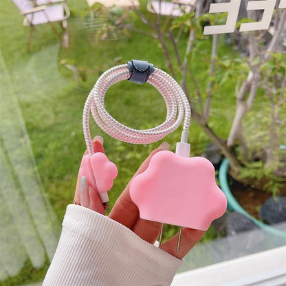 3D Cute Cartoon Charger Protector Case - Compatible for Apple 20W USB-C Power Adapter and Lightning Cable, No.09(4 in1)