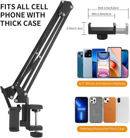 Phone Holder for Desk, Phone Holder for Bed with Adjustable Clamp Clip, Flexible Phone Stand Lazy Bracket Mount Long Arms Clamp for iPhone, Samsung, Google Pixel, Moto (Black)