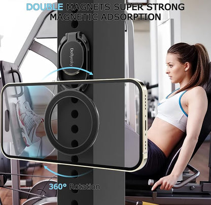Magnetic Phone Ring Holder for iPhone, Double Adjustable Gym Phone Grip Holder and Stand Removable for Magsafe Case, iPhone 17/16/15/Pro Max Plus SE