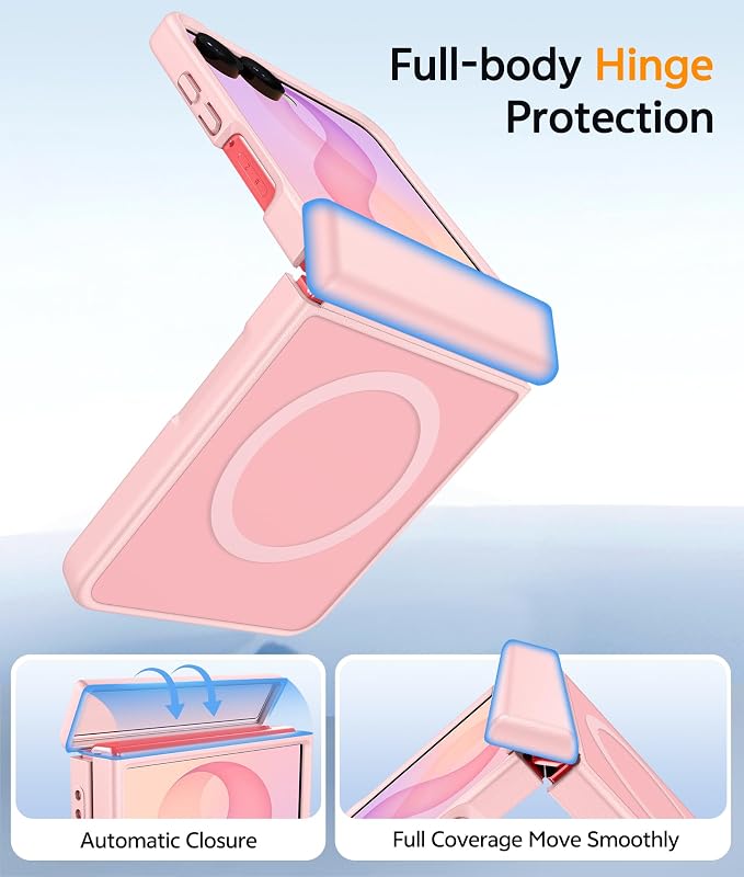 FNTCASE for Samsung Galaxy Z Flip 8 Case, Fit for Magsafe, Screen Protector | Hinge Protection, Translucent Matte, 18FT Military Grade Drop Proof, Protective Phone Cover, Light Pink