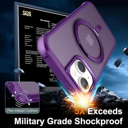 360° Magnetic Swivel Ring for iPhone 15 Plus case, Built-in Metal Stand and Ring Holder, Magsafe Compatible, Military Grade Protection, Shockproof - Purple