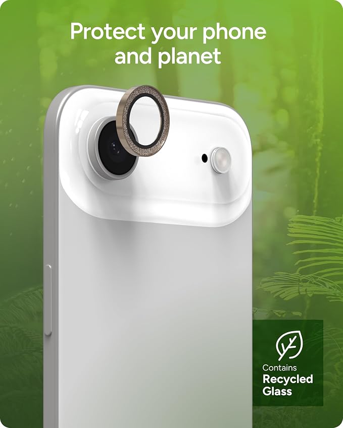ZAGG iPhone Camera Lens Protector for iPhone Air - Gold Glitter, Camera Ring, Maximum Impact & Scratch Protection, Anti-Reflective Technology, Smudge-Resistant, Precise Fit, Glass Elite