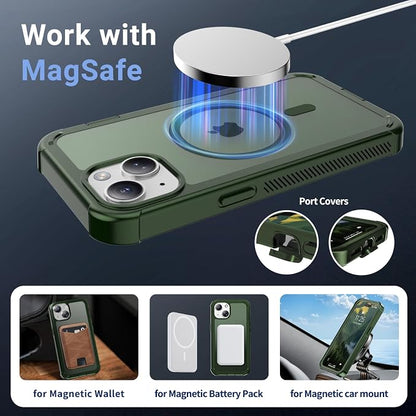jaroco Magnetic for iPhone 15 Case, [Compatible with MagSafe][Military Grade Drop Protection][Heavy Duty Protection][Non-Slip][Shockproof] 2-Layer Durable Bumper Phone Case 6.1''-Army Green