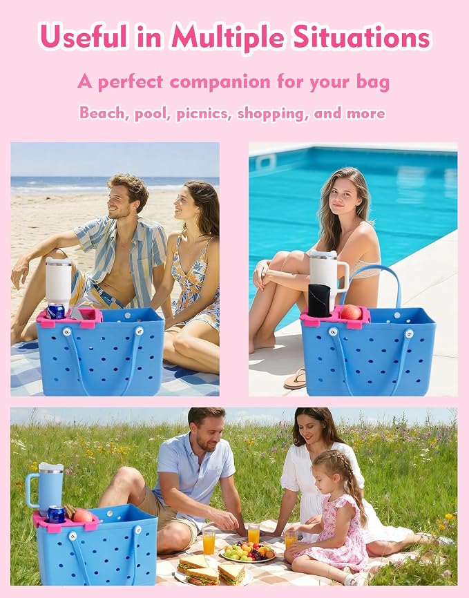 Top Cup Phone Holder Tray Storage Lid for Stanley Compatible with Bogg Bag XL Cover, Cup Organizer Holder Waterproof Silicone Multifunctional Storage Box for Outdoor Beath Camping Travel (Red, L)