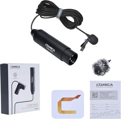 COMICA CVM-V02O Phantom Power Omnidirectional XLR Lavalier Lapel Microphone,14.76 fts Lapel Mic for Canon Sony Camcorders Zoom H4n H6 Tascam DR-60D/70D DR-100 Recorders Audio Mixer (1 Pack)