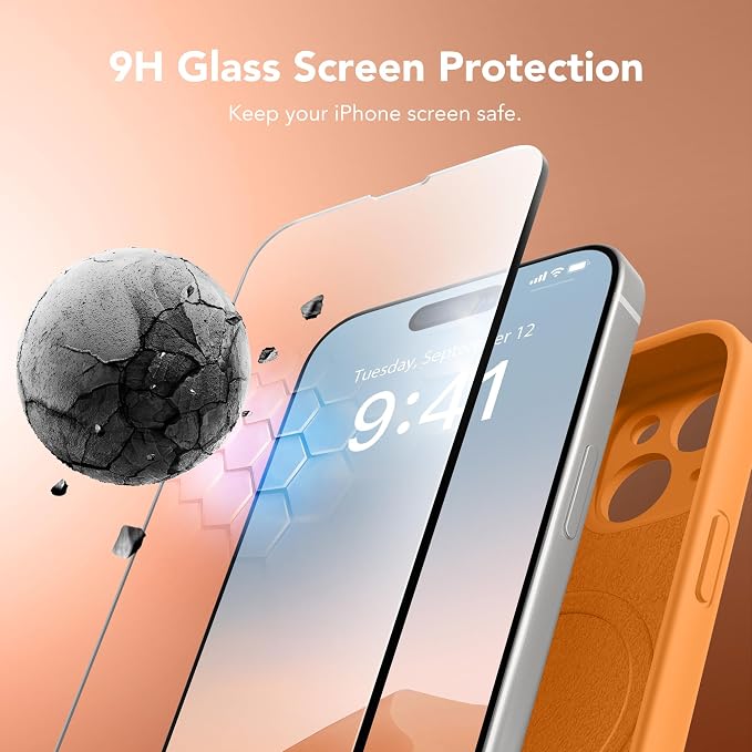 Magnetic for iPhone 15 Case, Compatible with MagSafe, [Screen Protector + Full Camera Protection], Silicone Shockproof Anti-Scratch Protective Phone Case for iPhone 15 6.1", Cantaloupe