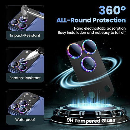 Uyiton for iPhone 17 Pro Max Camera Lens Protector, Not Easy to Break [Strong Adsorption][Case-Friendly] Metal Tempered Glass Rear Camera Screen Cover, Colorful Black