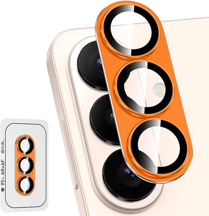for Samsung Galaxy S26 Plus Camera Lens Protector, Electroplated Matte Back with 9H Tempered Glass Lens Protector, [Strong Adsorption] [Case-Friendly] Metal Ring HD Clear Lens Cover, Orange
