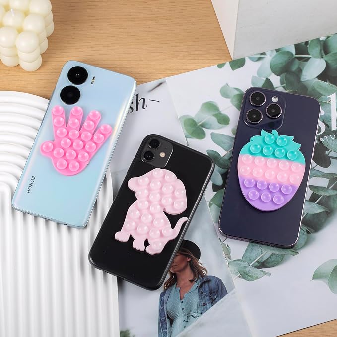 CIEO Silicone Phone Grip, Strong Suction, Fruit Shaped Phone Holder,Suitable for Selfies and Videos on Mirrors, bathrooms and Smooth Surfaces, Compatible with iPhone, Samsung.(Strawberry Shaped, red)
