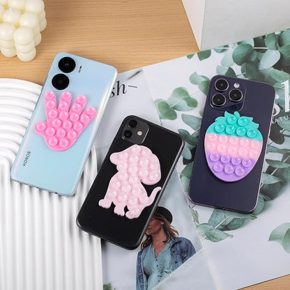 Silicone Phone Grip, 23 Suction Cups, Suitable for Selfies and Videos on Mirrors, bathrooms and Smooth Surfaces, Compatible with iPhone, Samsung(Strawberry Shaped, Colorful)