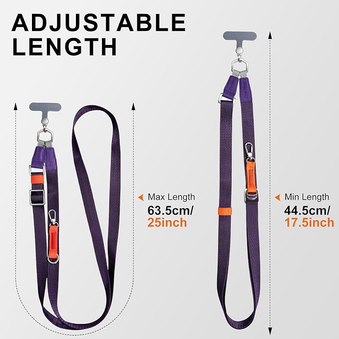 Phone Lanyard Crossbody with 2 Phone Tabs, Adjustable Anti Theft Phone Strap for iPhone & Android, Universal Skin-Friendly Cell Phone Neck Lanyard for Travel Hiking Cycling Shopping (Purple)