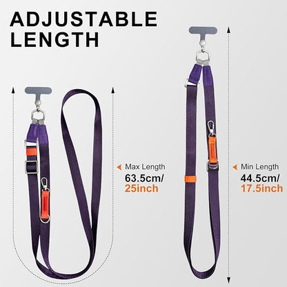 Phone Lanyard Crossbody with 2 Phone Tabs, Adjustable Anti Theft Phone Strap for iPhone & Android, Universal Skin-Friendly Cell Phone Neck Lanyard for Travel Hiking Cycling Shopping (Purple)
