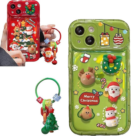 Christmas Tree Pendant Flip Mirror Case Cover for iPhone 17 16 15 14 13 Pro Max Plus, Festive Protective Phone Case with Built-in Mirror and 3D Christmas Tree Charm Celebrate (Green,16)