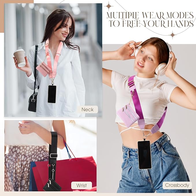 4 Pack Clip and Go Strap for Phone with Wallet Crossbody Phone Strap with Zippered Pouch Adjustable Lanyard Bag(Vivid)