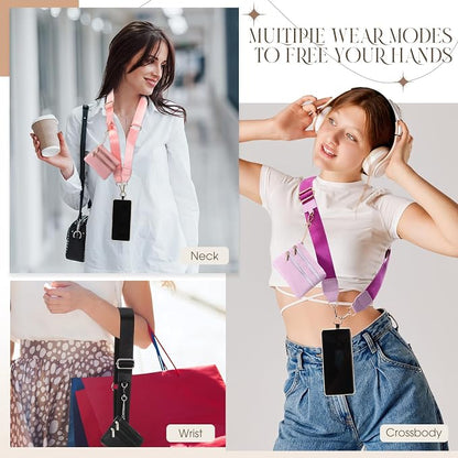 4 Pack Clip and Go Strap for Phone with Wallet Crossbody Phone Strap with Zippered Pouch Adjustable Lanyard Bag(Vivid)