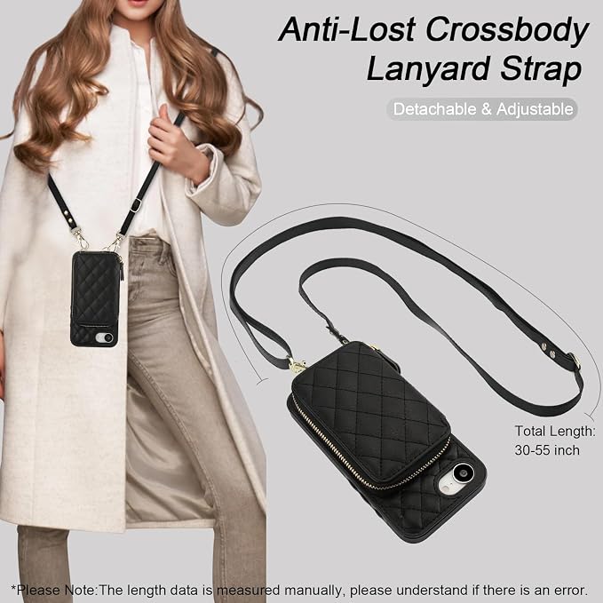 Bocasal Crossbody Wallet Case for iPhone 17e/16e, RFID Blocking PU Leather Zipper Handbag Purse Flip Cover, Kickstand Folio Case with Card Slots Holder Wrist Strap Lanyard 6.1 Inch 5G (Black)