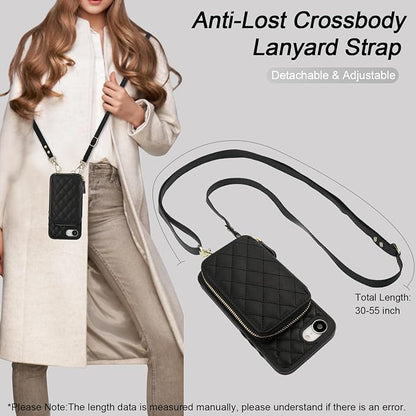 Bocasal Crossbody Wallet Case for iPhone 17e/16e, RFID Blocking PU Leather Zipper Handbag Purse Flip Cover, Kickstand Folio Case with Card Slots Holder Wrist Strap Lanyard 6.1 Inch 5G (Black)