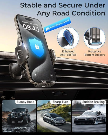 MRGLAS Phone Holders for Your Car Vent with Double Metal Hook Clip, 【One-Hand Operation】 Air Vent Cell Phone Car Mount, Universal Automobile Cradle Fit for iPhone 17 Android and All Smartphones